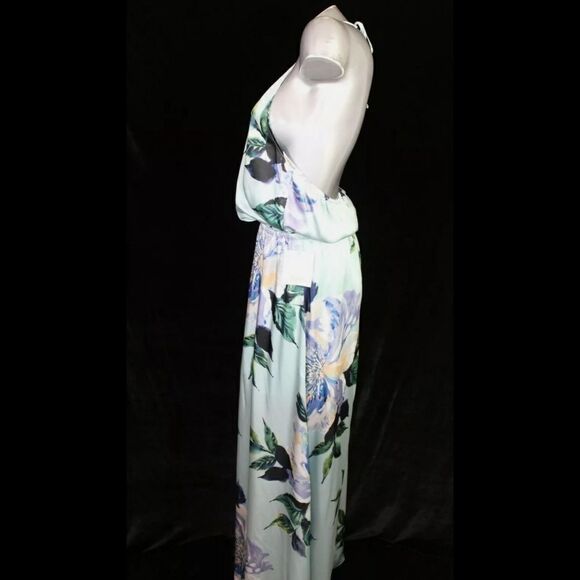 Show Me Your MuMu Heather Halter Dress Size Medium Mint to Be Floral Satin - Picture 6 of 11